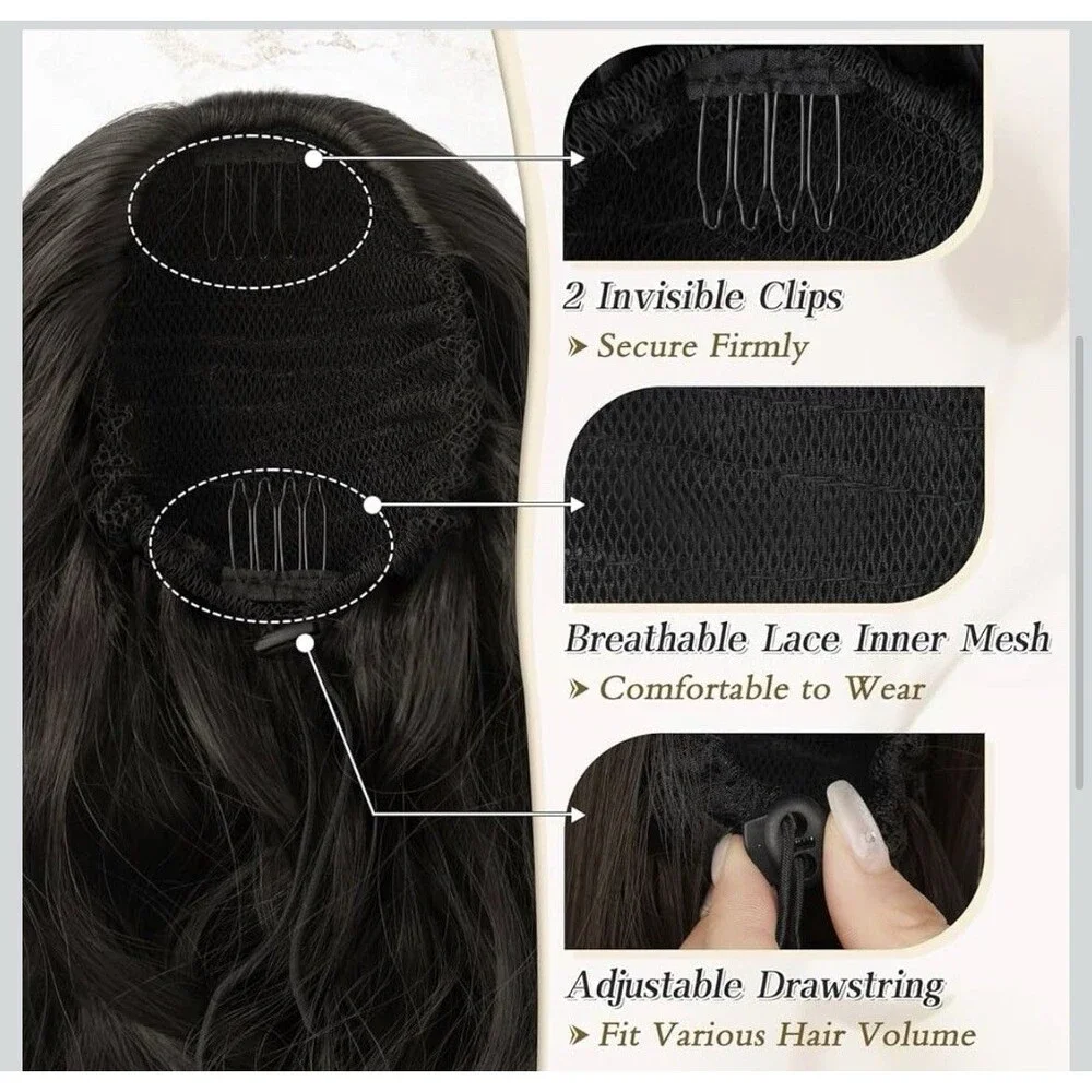 BARSDAR Tape-In BARSDAR Claw Clip Ponytail Extension  Curly Wavy Dark Brown